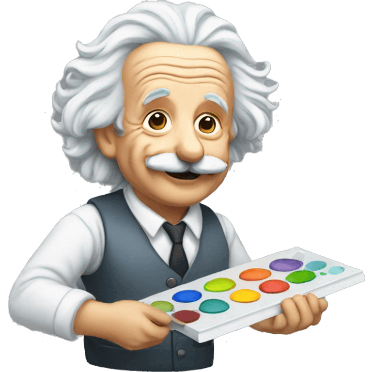 albert einstein happy holding a paint palette emoji