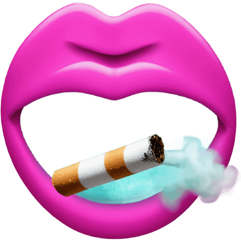 Neon pink lips are blowing smoke, and a cigarette is in her mouth emoji