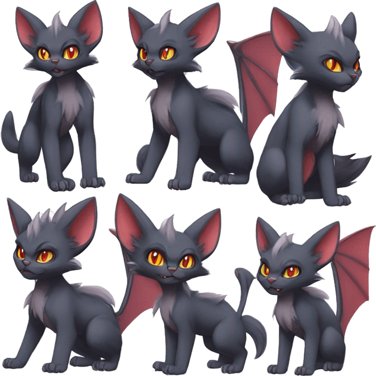 Black cool Vampiric Noivern-Zorua-Litten-Bat-Sphynx-Lykoi-Caracal-cat-Fakemon full-body emoji