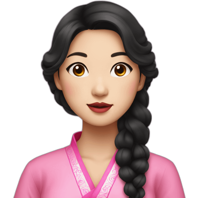 asian girl with fair lips and wavy black hair posing with pink ao dai emoji