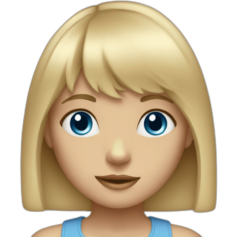 Blonde little girl with bangs and blue/gray eyes emoji