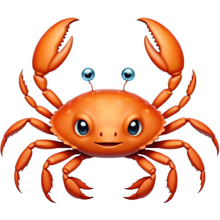 Cinematic Cute Baby Crab Portrait Emoji, Head tilted playfully and inquisitively, featuring an adorably small form with a delicately patterned carapace, round, sparkling eyes, and tiny, endearing pincers, Simplified yet irresistibly adorable features, highly detailed, glowing with a warm, friendly coastal glow, high shine, affectionate and lively, stylized with a touch of seaside whimsy, soft glowing outline, capturing the essence of a mischievous yet loving baby crab that seems as if it could pinch its way out of the screen into your arms! emoji