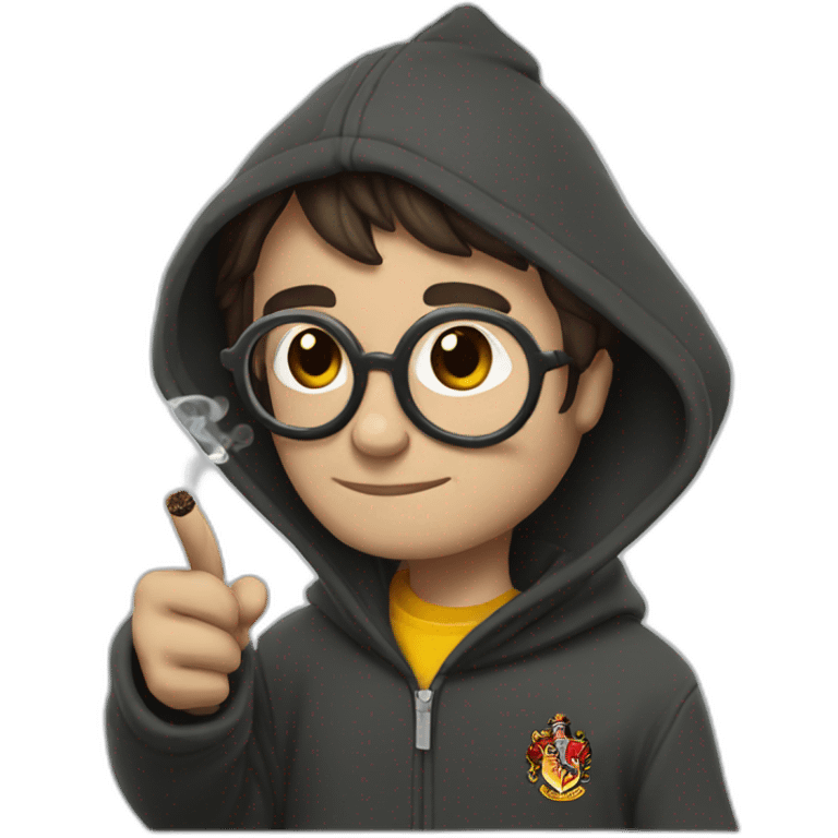 harry potter wearing a hoodie, smoking a pipe, and giving a thumbs-up emoji