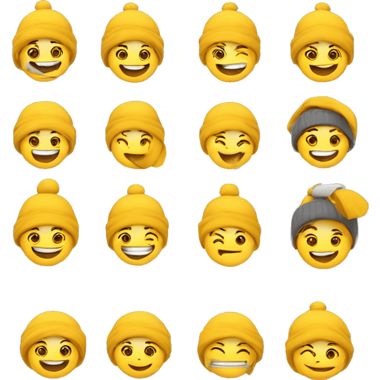 Chico , piel blanca , gorro de lana amarillo , sonriendo y saludando  emoji