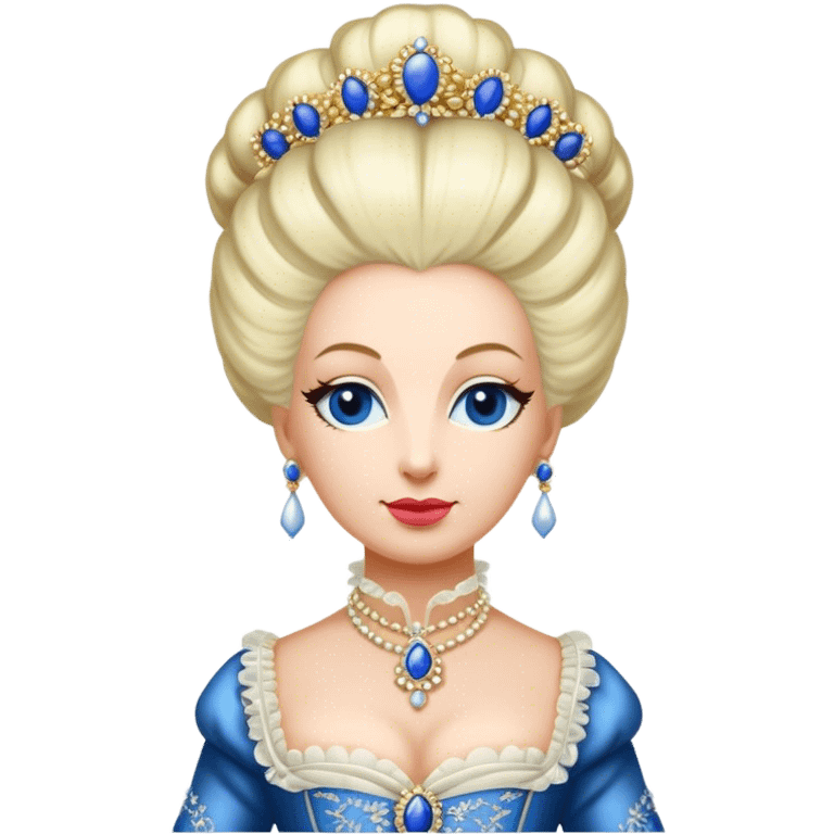 Cinematic Realistic Marie Antoinette Portrait Emoji, depicted as an opulent royal figure with elegant attire and a graceful poised expression, rendered with rich textures and soft lavish lighting that captures her historical allure. emoji