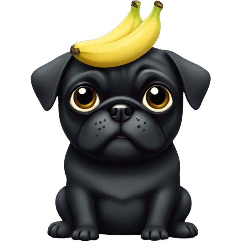 Black pug with banana toy emoji