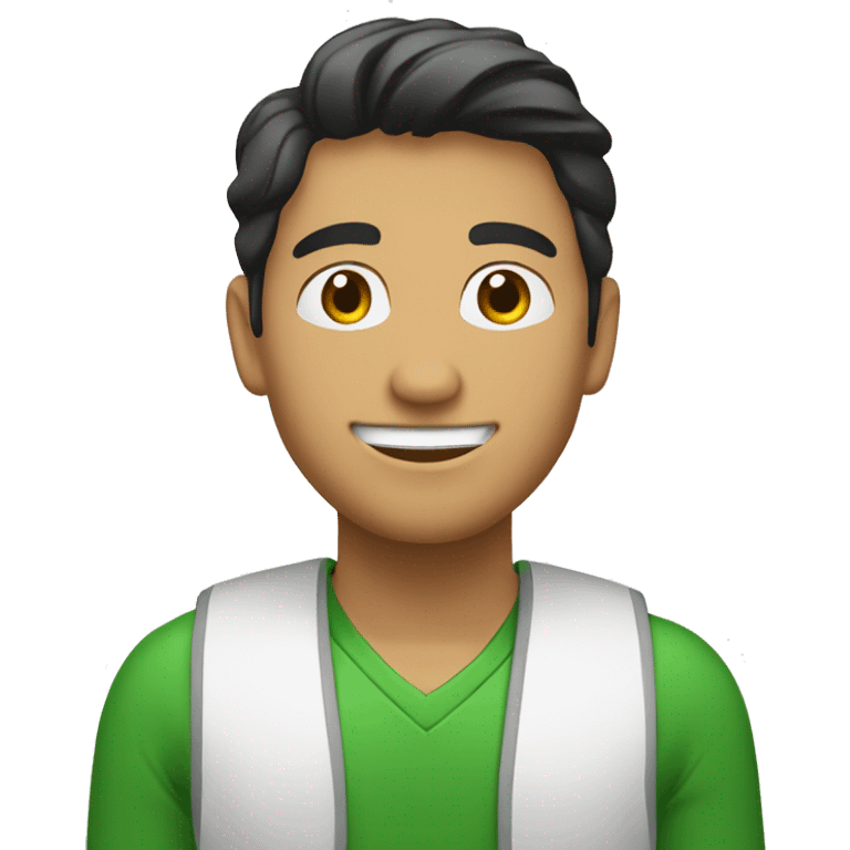 Un señor latino joven, con sonrisa y ropa verde y blanca emoji