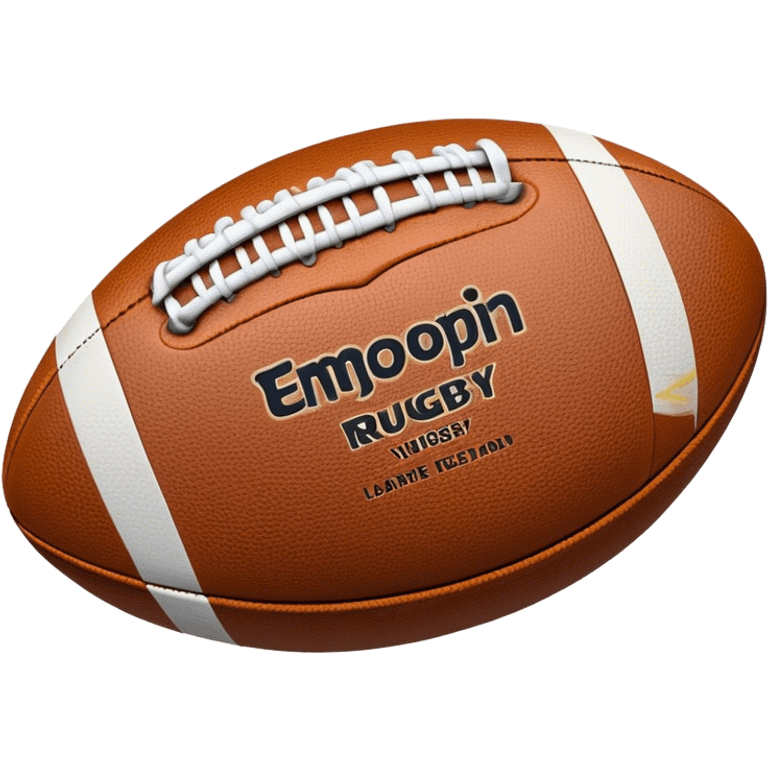 Cinematic Realistic image of a rugged rugby ball with detailed leather textures and precise stitching, rendered against a sunlit field backdrop with dynamic natural lighting that emphasizes its robust character emoji