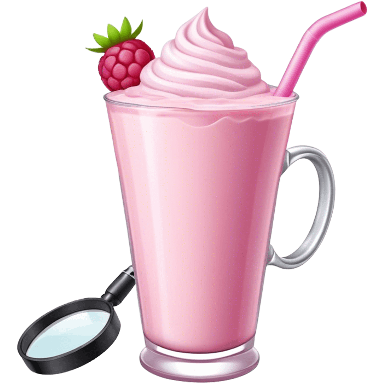 A raspberry milkshake with a magnifier emoji