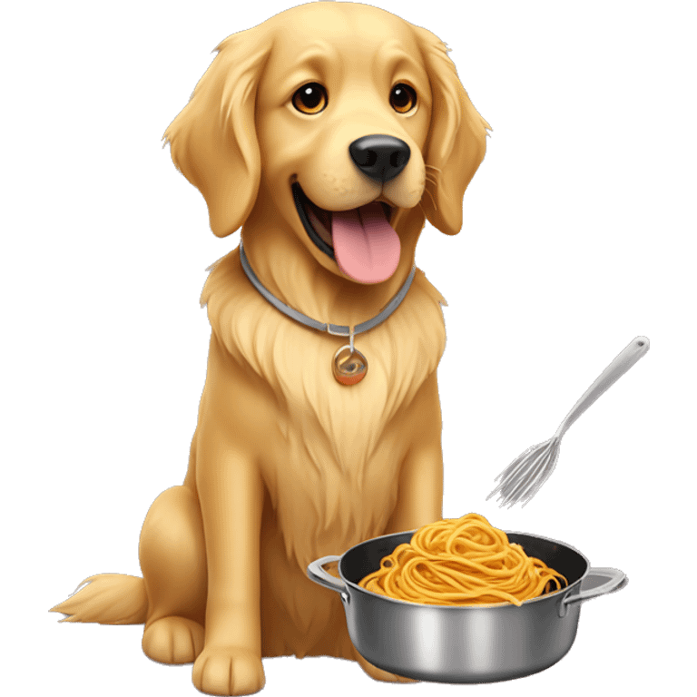 Golden Retriever cooking spaghetti  emoji