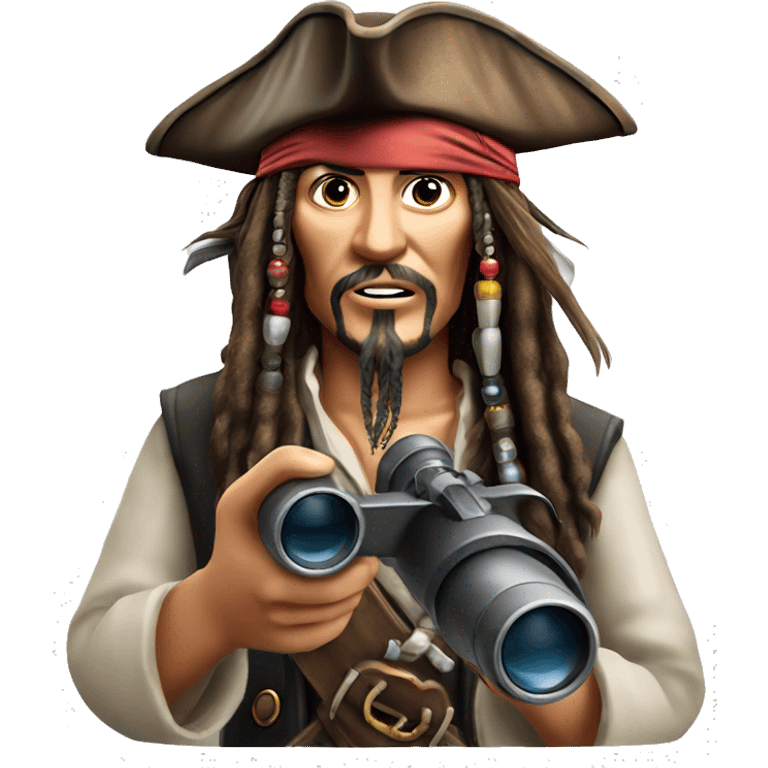 photorealistic jack sparrow holds binoculars emoji