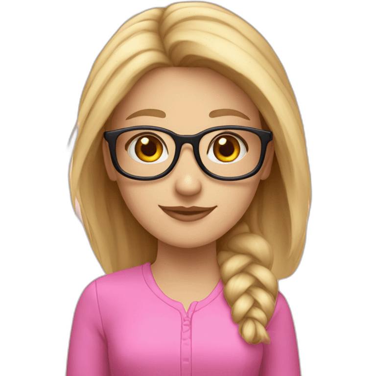 white girl wearing pink glasses with blond hair, sir actually nerd emoji