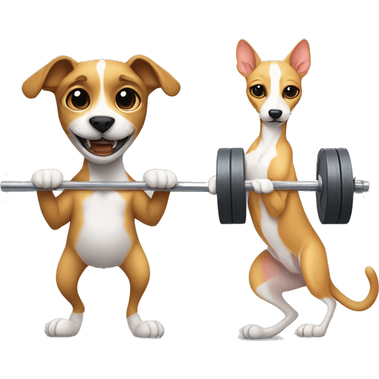 A cat and 1 whippet doing Olympic weightlifting with a barbell emoji