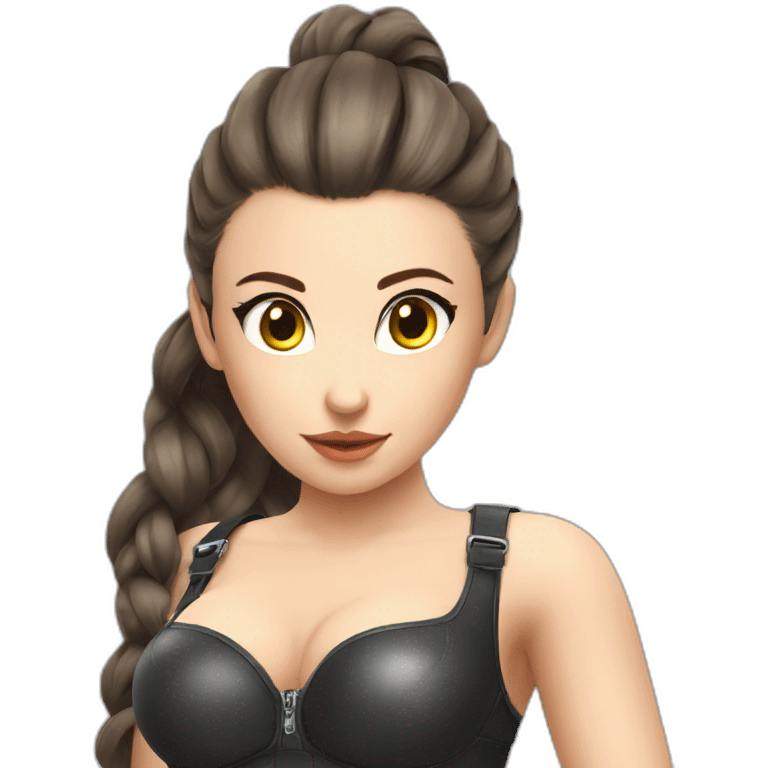 leather bra; seductive sexy girl; white ponytail hair; emoji