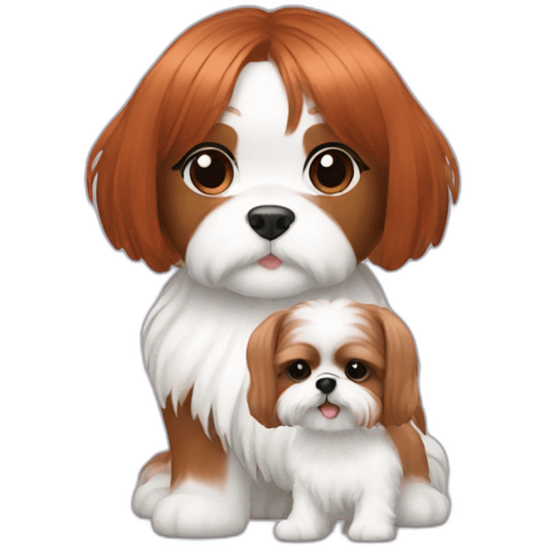 woman with copper hair and white shih tzu emoji