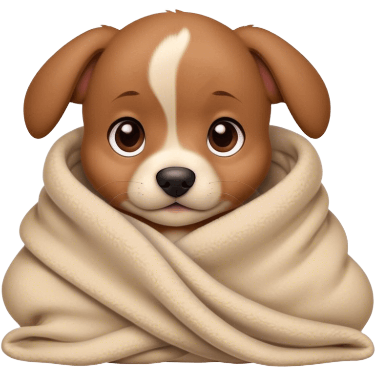 Cute, Disney-style brown puppy cozy in blanket emoji