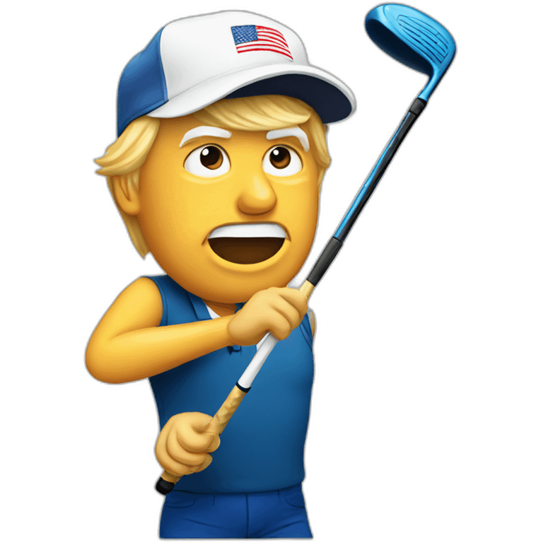 Donald trump swinging a golf club with hat emoji