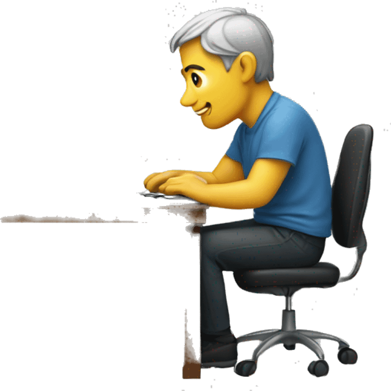 Illustrate an icon of a person sitting at a desk with a laptop.  emoji