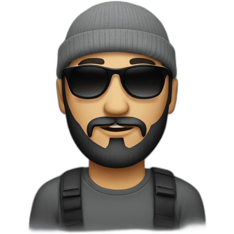 a man with black beard, gray Beanie, black sunglasses emoji