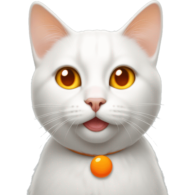 White cat with an orange dot in the back  and an orange tail with the tongue outside emoji