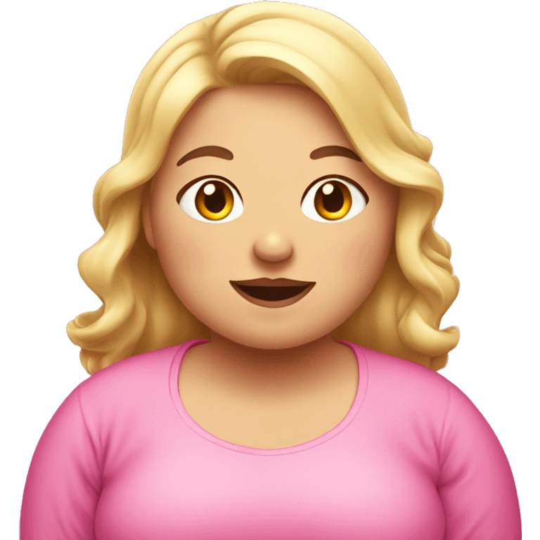 Fat girl wearing pink shirt and pink bows blushing emoji