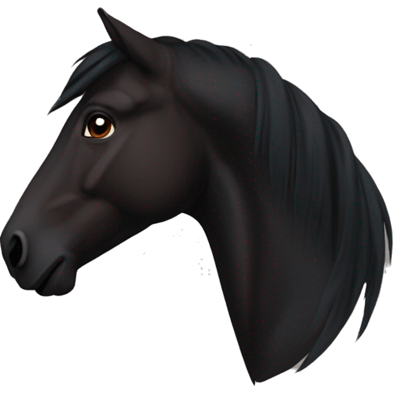 Face of a totally black horse with dark brown eyes and the end of the mane slightly brown/reddish that we see from it left side profile  emoji