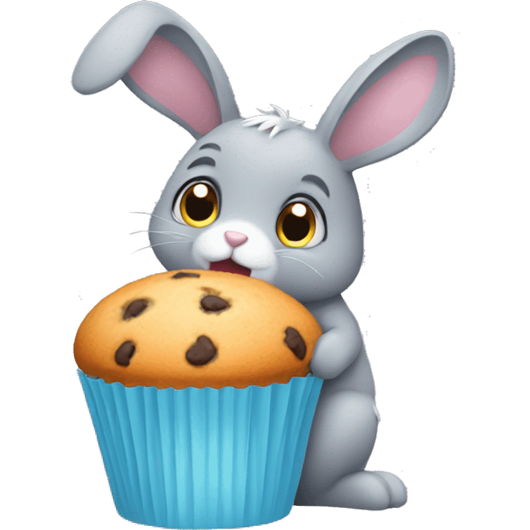 little gray bunny eating muffin emoji