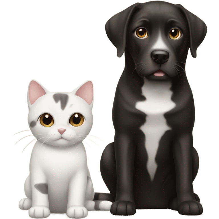 black and white cat with brown Labrador dog  emoji