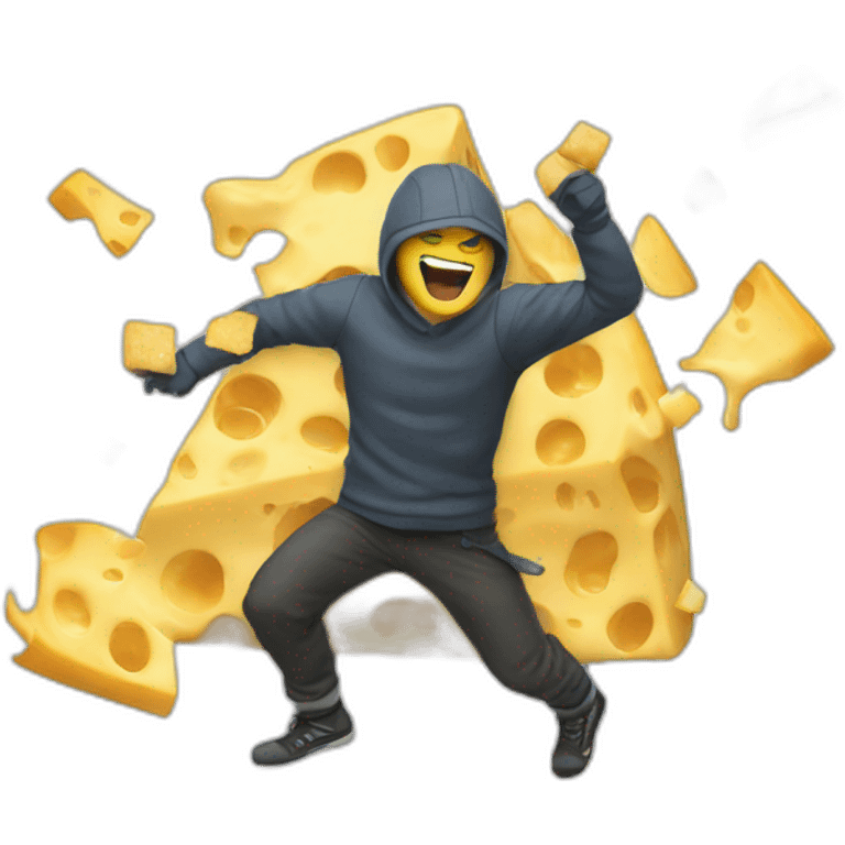 a riot with people throwing cheese emoji