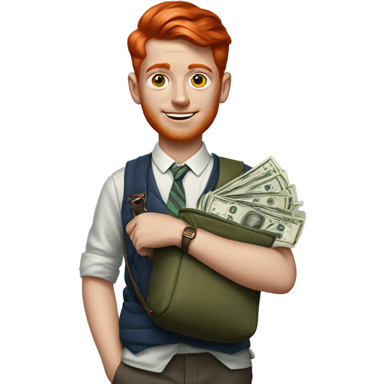 Hyperrealist Preppy red hair with bag of money emoji