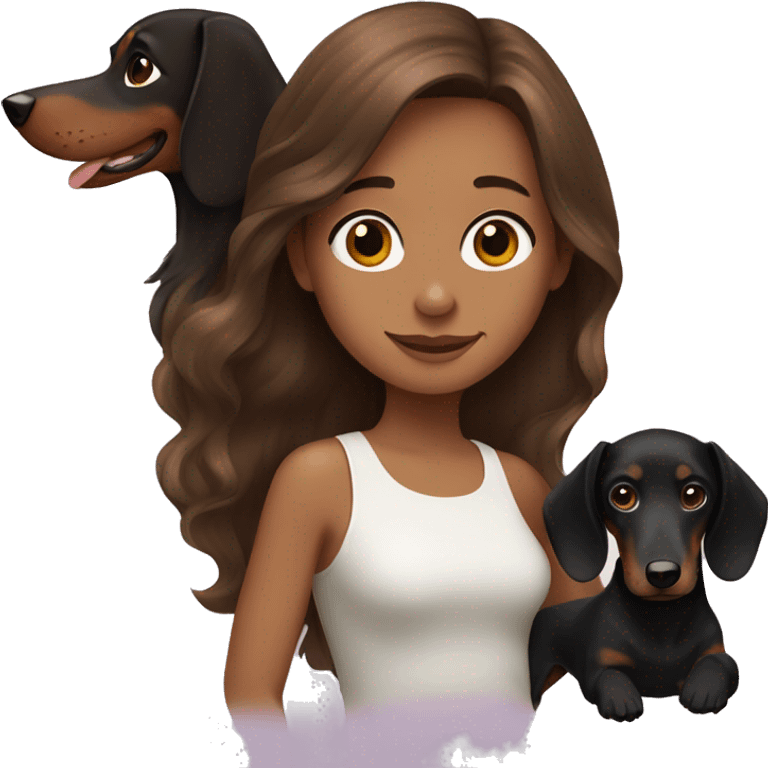 a brown-haired girl with a long-haired black dachshund emoji