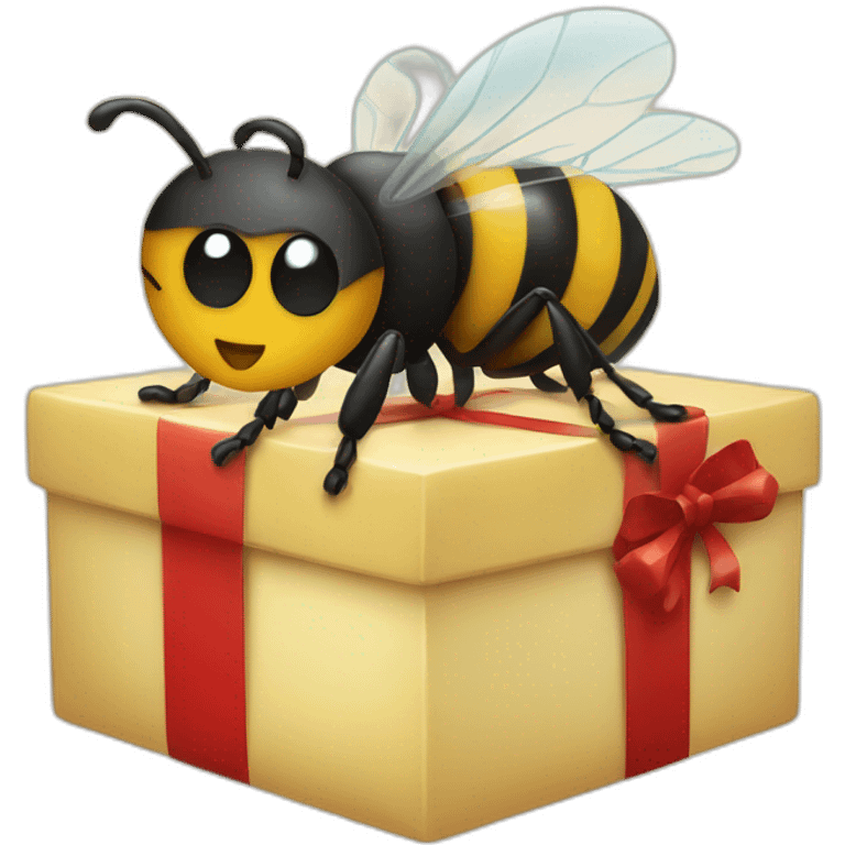 a bee with a christmas gift on his hands emoji