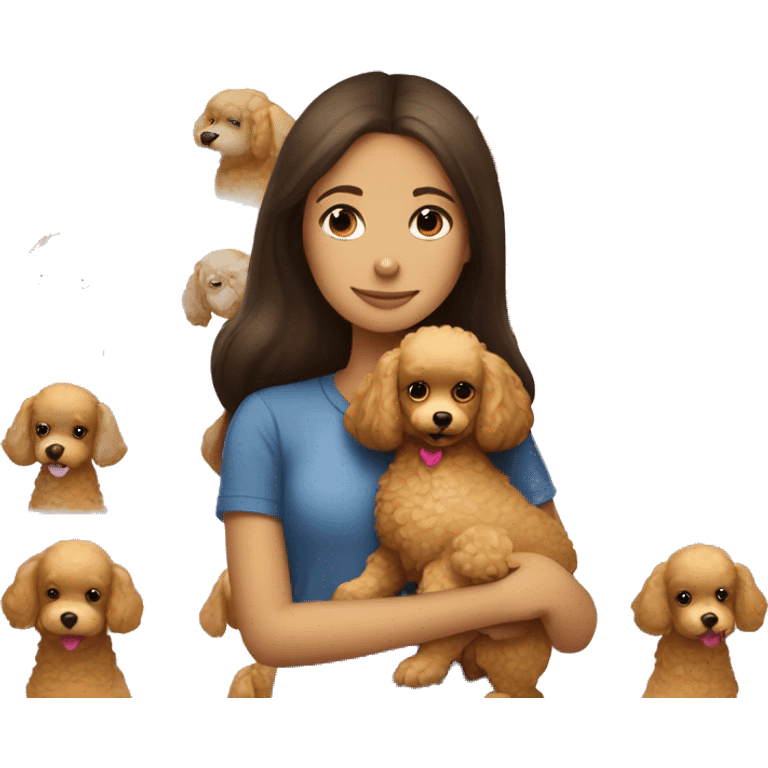 Long straight brunette girl hugging a golden toy poodle emoji