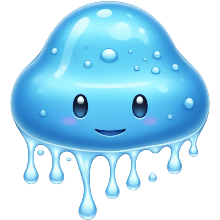 Cinematic Realistic Clear Blue Slime, glossy and translucent with a soft blue hue, light reflecting off its smooth surface, subtle bubbles trapped inside, slightly jiggling with movement, delicate highlights enhancing its wet and squishy texture, glowing with a soft, magical aura. emoji