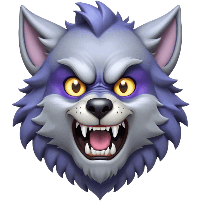 Cinematic Comical Werewolf Portrait Emoji, with a whimsically exaggerated lupine face in vivid moonlit grays and silvers, head cocked in a dramatically shocked expression with comically oversized, wide eyes and a playful snarl, simplified yet hilariously expressive, highly detailed with a soft cartoonish glowing outline capturing the mischievous humor of a werewolf mid-transformation! emoji