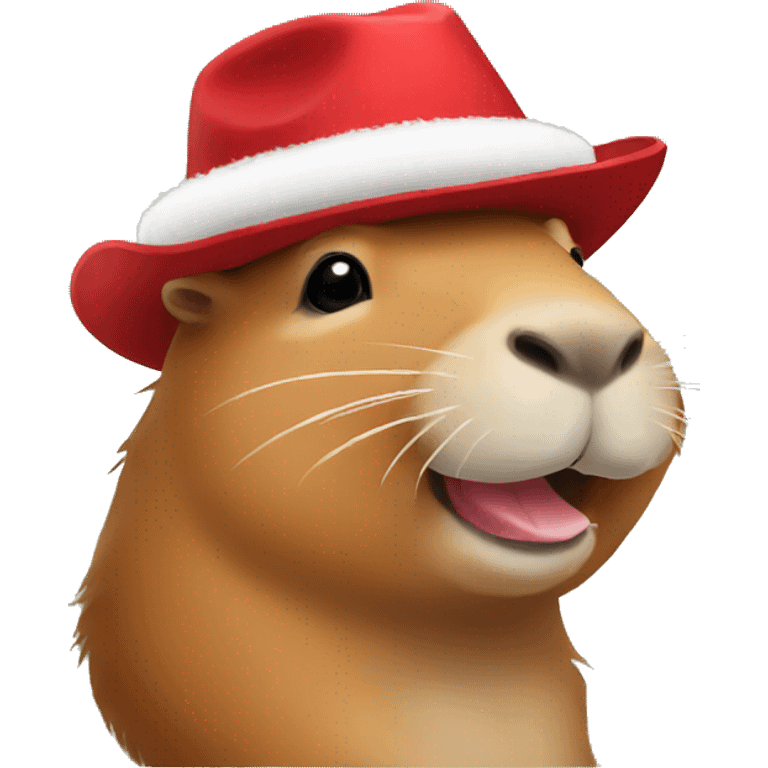 A happy capybara in a red hat emoji