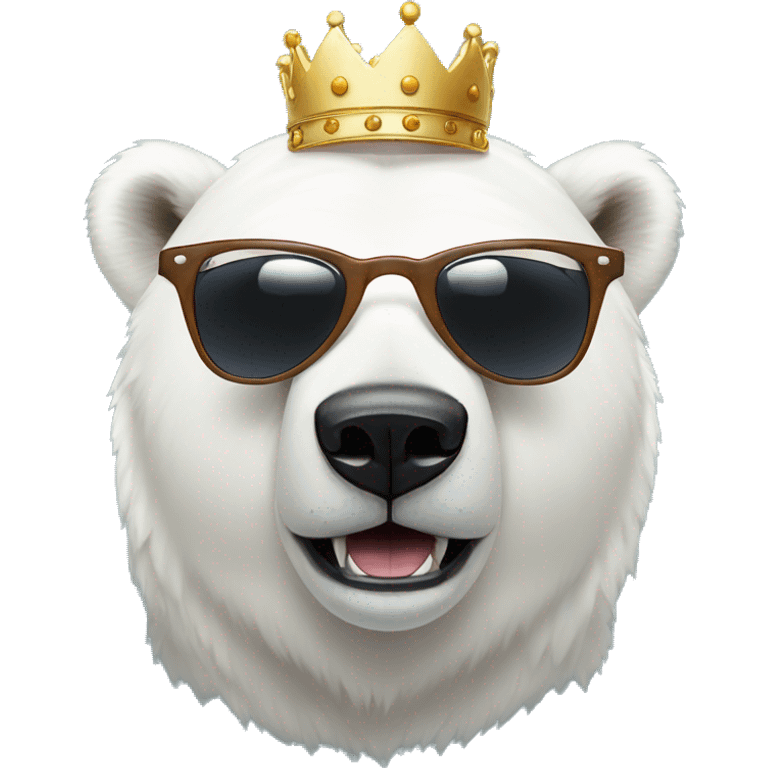 polar bear, cute emoji face, looking forward, remix dj, wearing cool sunglasses and over ear headphones and a fun crown emoji