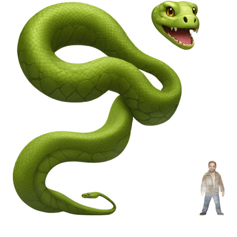 Giant snake compared to really small dinasour emoji