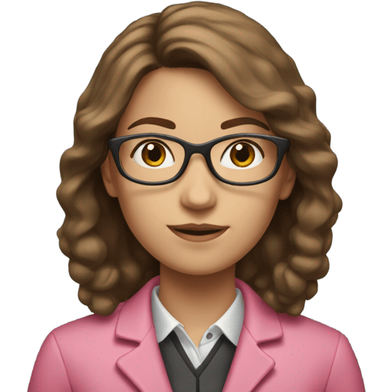 A girl teacher with brown hair, glasses and a pink jacket emoji