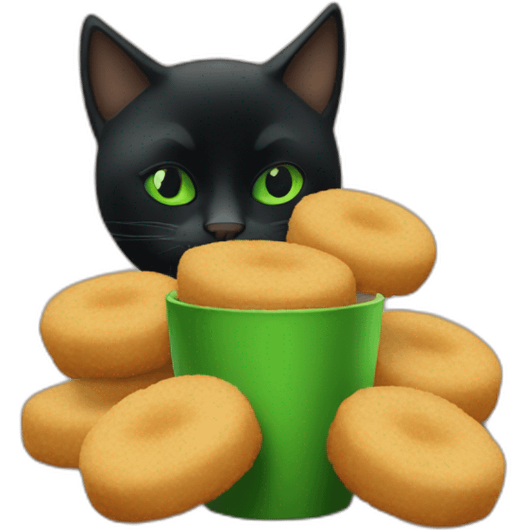 Chat noir au yeux vert qui mange des croquettes  emoji