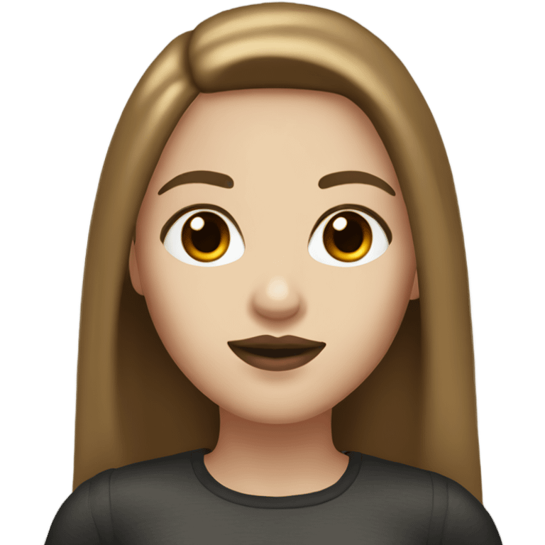 girl with white skin and brown brown straight straight hair , black black eyes with eyelashes, red lips,  emoji