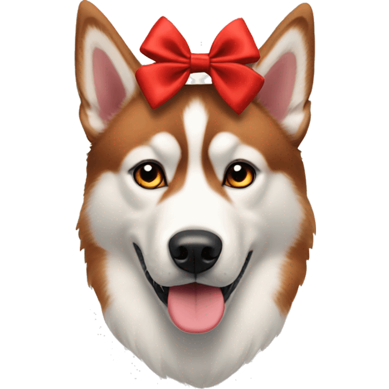 Red Siberian husky with bows on head emoji