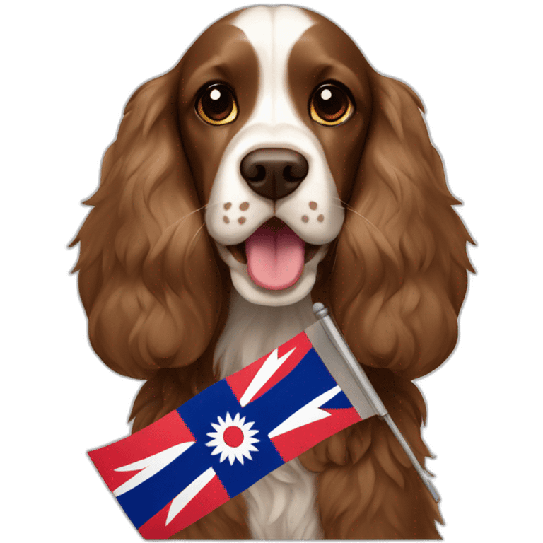 Brown Fur English cocker spaniel Holding Nepal Flag emoji