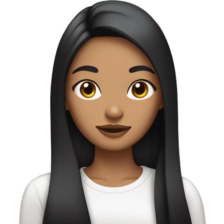 Woman with light tan skin and long black straight hair doing her skincare emoji