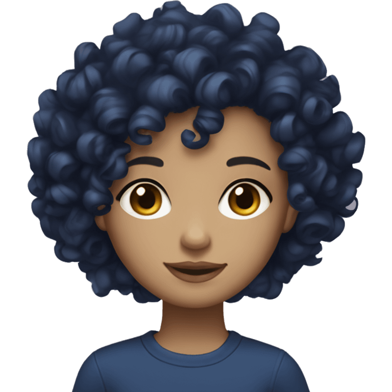 Short dark blue curly hair light skin toned girl with light brown eyes emoji