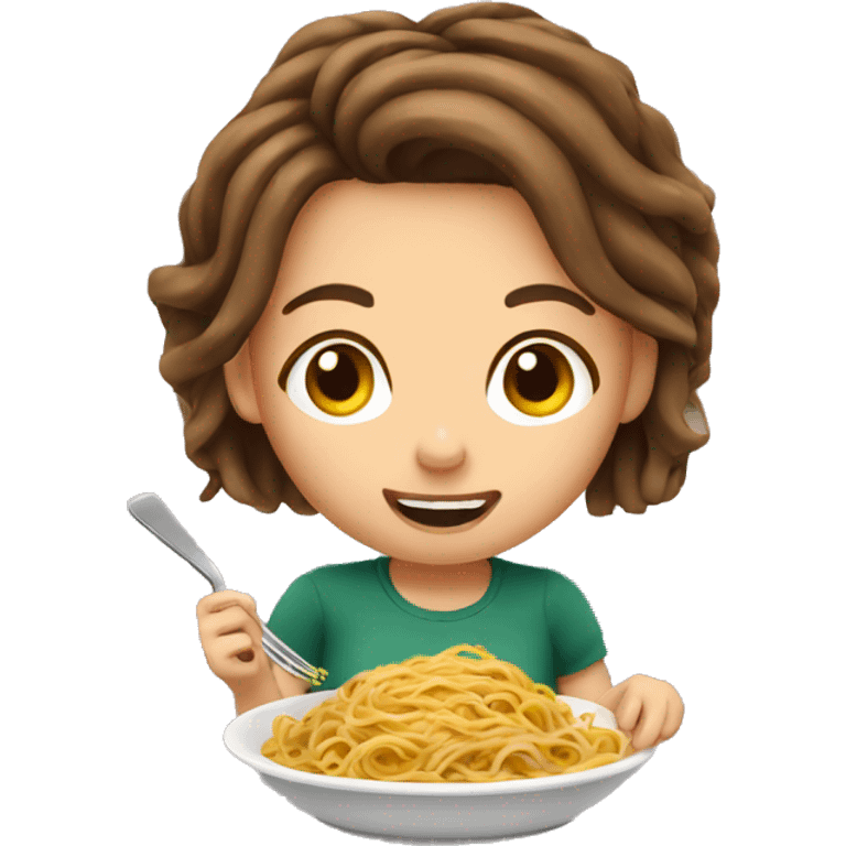 Girl with brown hair eating spaghetti  emoji