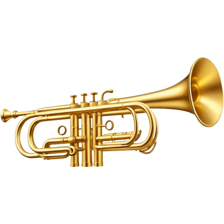 Cinematic Realistic Trumpet, rich golden brass with subtle tarnish marks, soft highlights emphasizing the intricate details, warm reflections of stage lighting bouncing off the metal, glowing with bold and triumphant energy. emoji