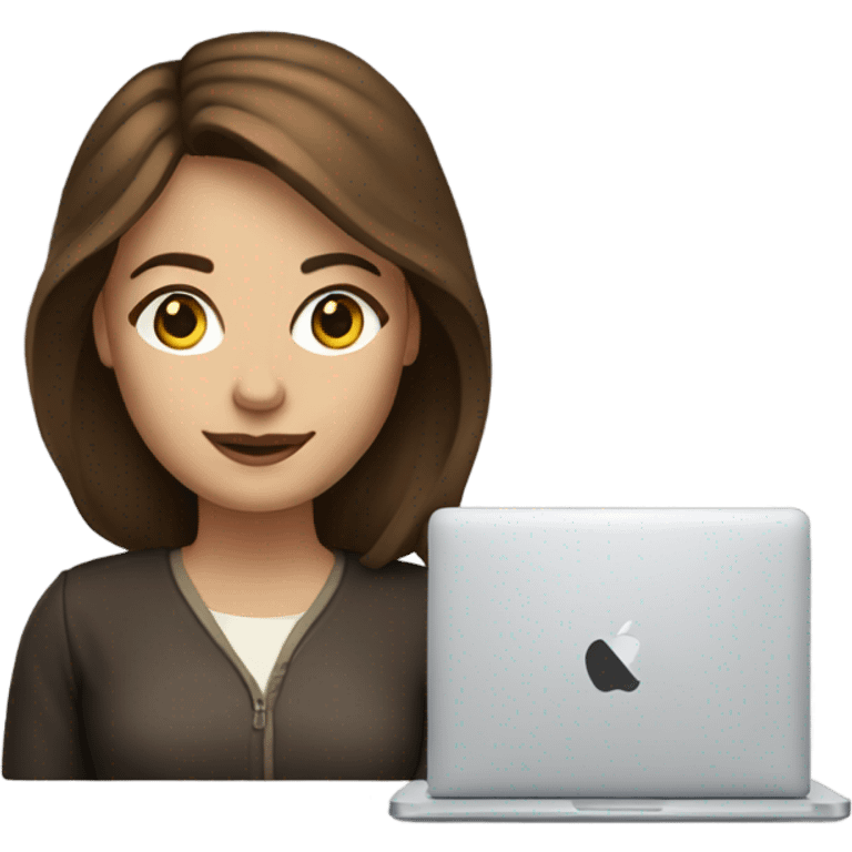 woman web designer with macbook with brown hqir brown eyes  emoji