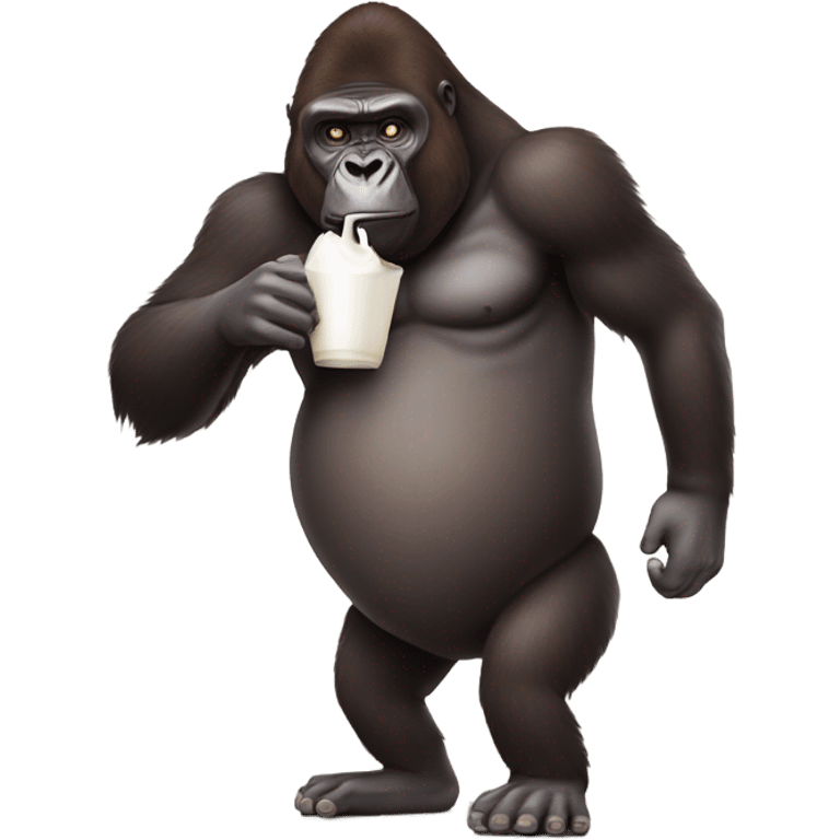 gorilla with big nose drinking milk out of a brown eggplan emoji