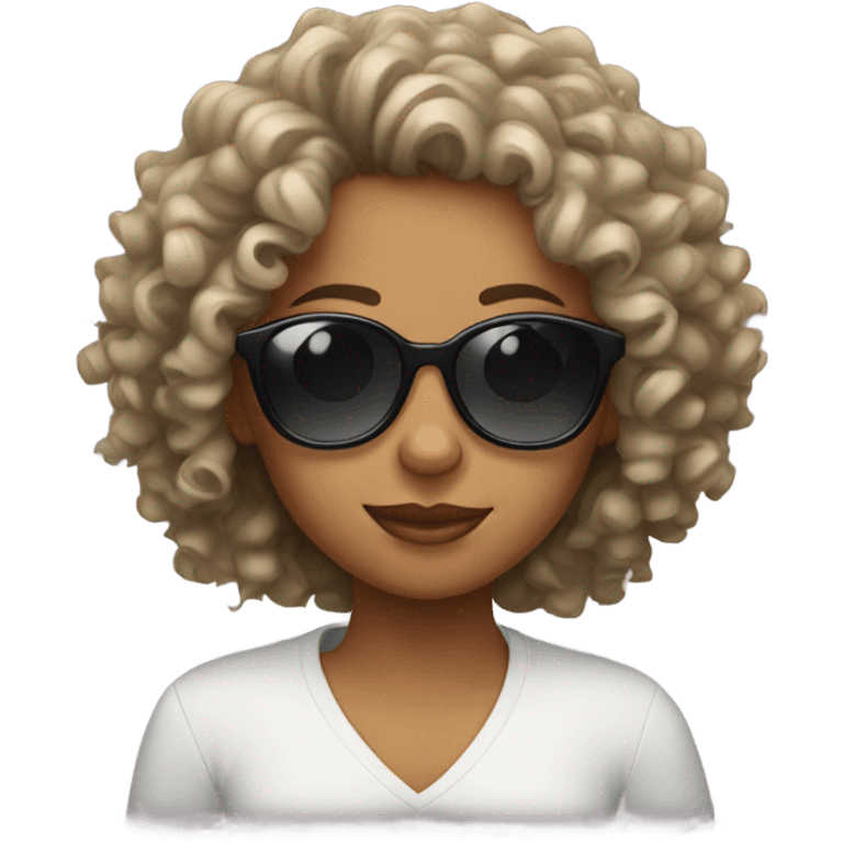 Girl with curly hair and sunglasses  emoji